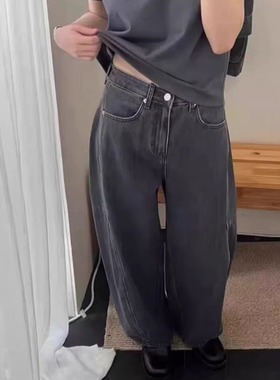 高品质！韩国Taste2025秋季新款高腰做旧水洗弯刀牛仔裤女休闲裤