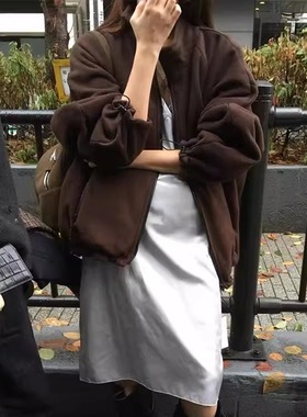 代工厂！breathe韩国2025冬季新款摇粒绒两面穿宽松厚外套女夹克