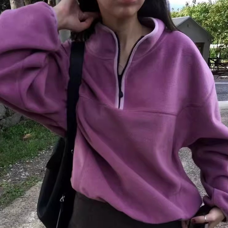 半拉链摇粒绒卫衣女加绒保暖外套