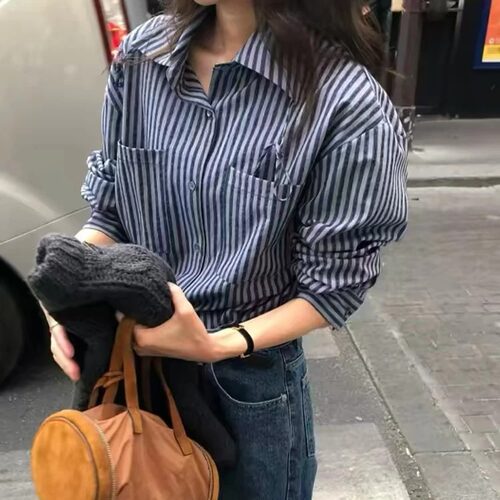 竖条纹衬衫女时尚百搭长袖上衣