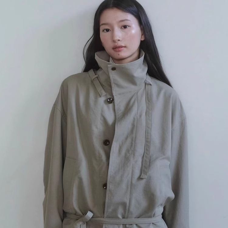 百搭系带短款外套女立领韩系风衣