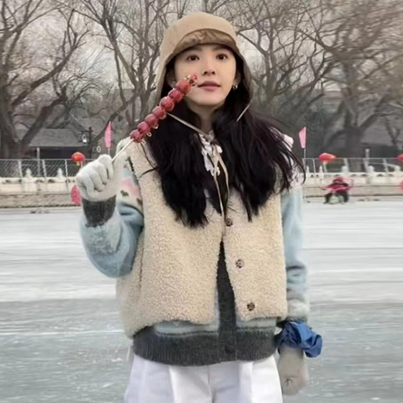 ounce章若楠同款皮毛一体马甲女