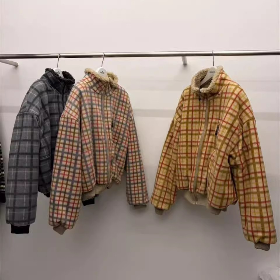 韩系两面穿羊羔毛加绒拉链外套女