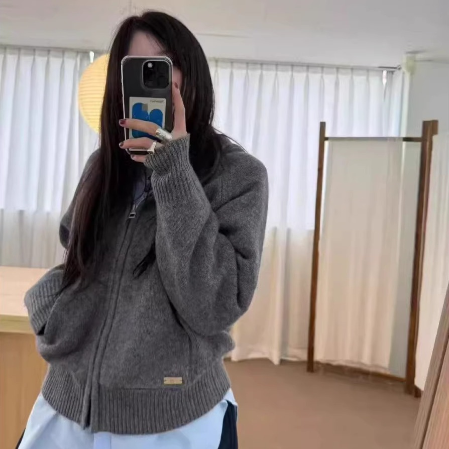 休闲羊毛针织开衫女长袖连帽毛衣