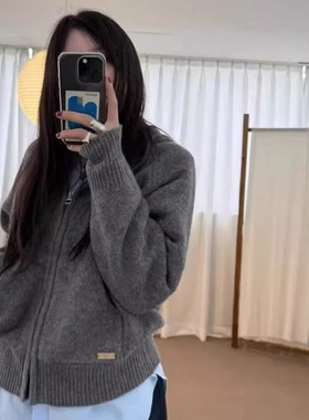 高品质！韩国tug25秋冬新款韩系休闲羊毛针织开衫女长袖连帽毛衣