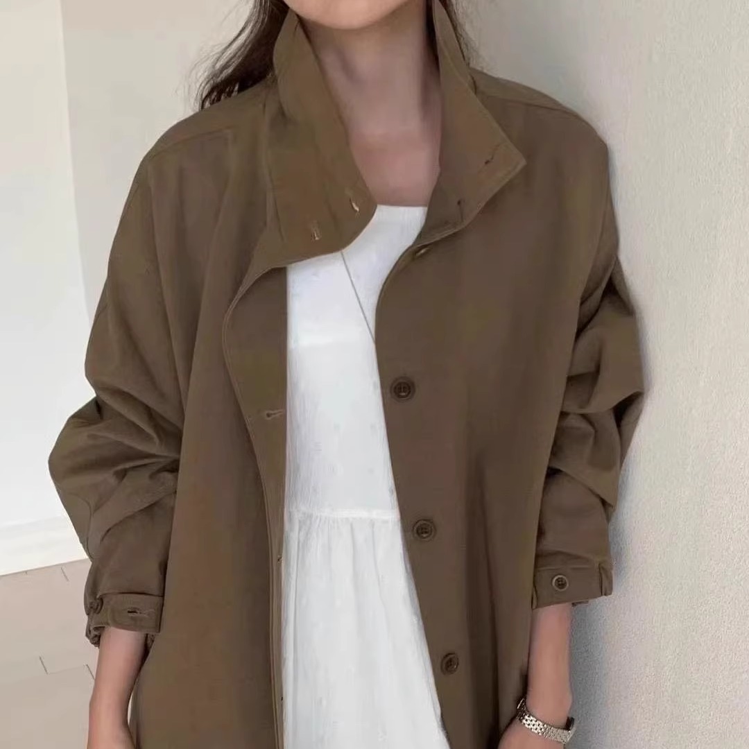 休闲百搭立领外套女风衣中长款