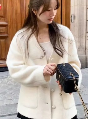 高品质！OUNCE韩国25秋冬V领纯色单排扣羊毛大衣女西装外套中长款