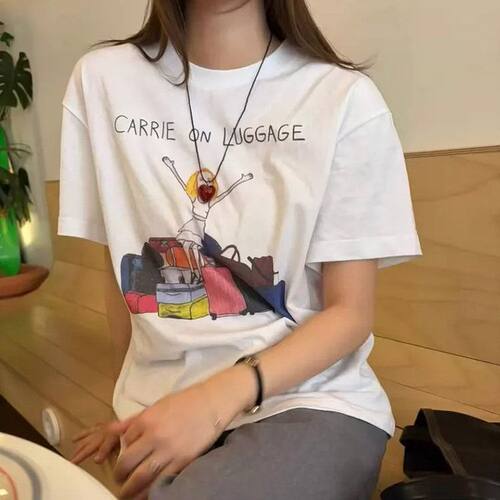 可爱卡通字母印花短袖T恤女上衣