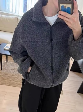 源头工厂！tug韩国25秋冬百搭立领保暖毛呢夹克女休闲羊羔毛外套