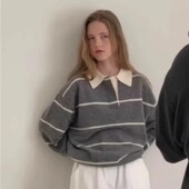 代工厂 gabrielle韩国东大门2025秋冬polo针织衫 女撞色条纹毛衣