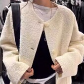 天花板 tug韩国2025秋冬百搭简约圆领双面毛呢大衣女羊驼毛外套