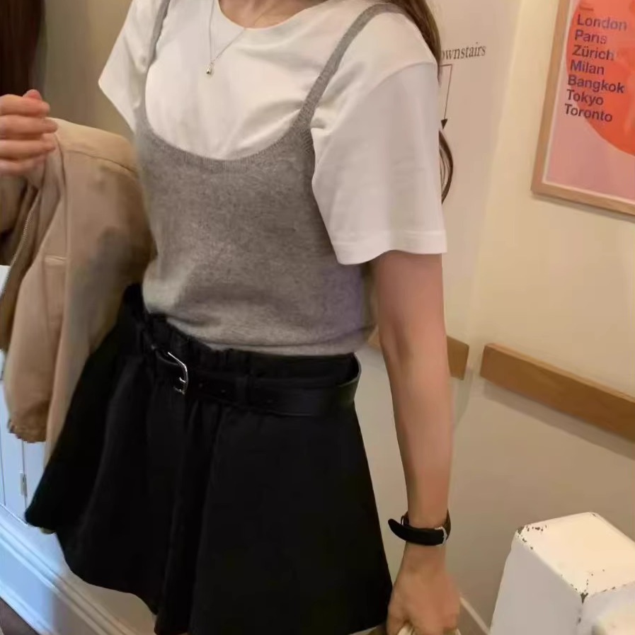 韩国百搭纯色高腰显瘦羊毛短裤女