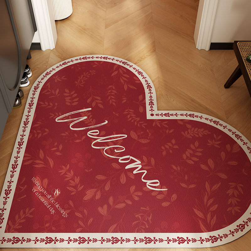 圣诞节红色爱心异形入户门地垫可擦免洗玄关进门出入吸水防滑脚垫