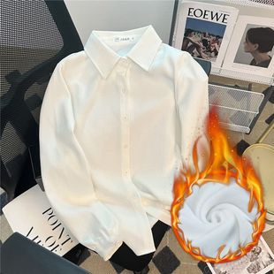 衬衣打底学院风上衣加厚寸 设计感小众长袖 加绒衬衫 女秋冬2023新款