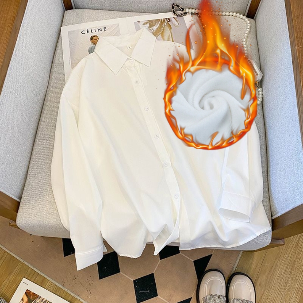 秋冬学生白衬衫女叠穿内搭打底纯色衬衣简约基础款减龄文艺小清新