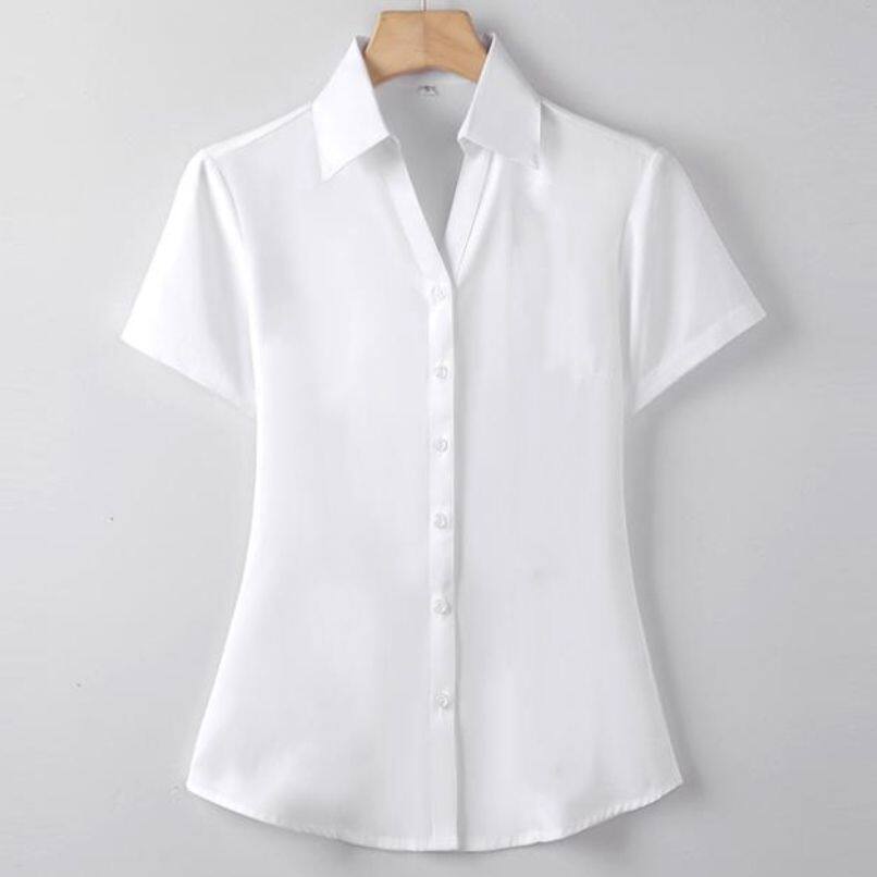 职业白色衬衫女短袖v领气质正装2025夏季新款工装工作服酒店前台图片