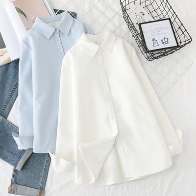 秋冬女士加厚白色衬衫女学生职业学院风保暖上衣加绒打底衬衣显瘦