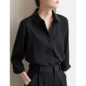 气质黑色雪纺衬衫 女士职业质感正肩衬衣上衣 衬衫 早秋法式 通勤长袖