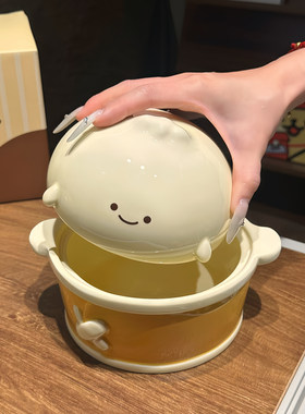宿舍学生陶瓷带盖大号双耳汤碗