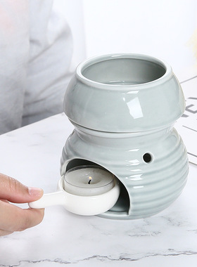 陶瓷灰色加热泰式SPA室内温精油烧烤茶薰香檀香薰炉防干烧 蜡烛拖