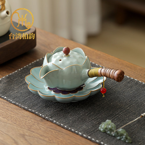 台湾柏韵汝窑侧把壶带过滤泡茶壶