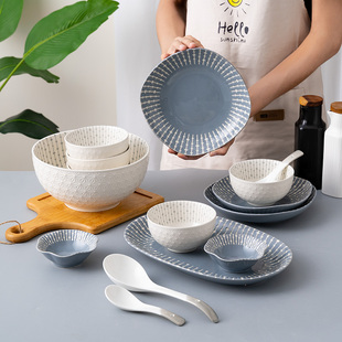 家用日式 北欧轻奢陶瓷碗盘组合碗碟套装 创意饭碗餐盘碗勺碗筷餐具
