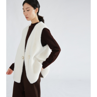 一丝牵一粒扣加厚保暖皮草皮毛一体大衣女马甲背心休闲百搭开衫 冬
