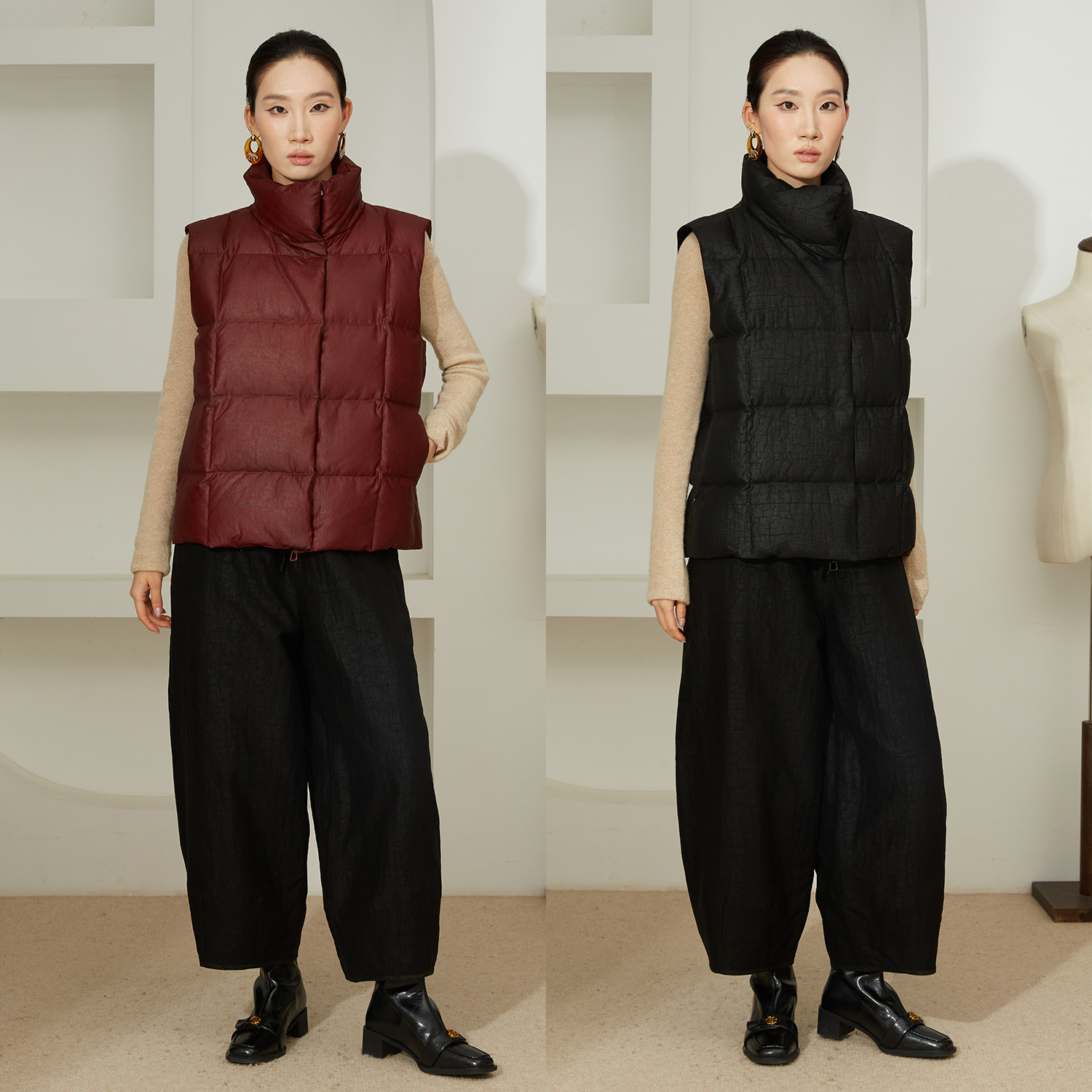 一丝牵90白鹅绒国风香云纱羽绒马甲100%桑蚕丝真丝鹅绒服保暖外套