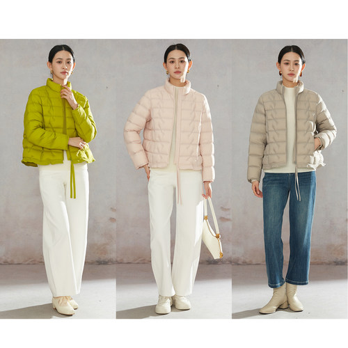 溯也90鹅绒设计感立领菱形格绗缝轻薄短款羽绒服女款鹅绒服外套冬