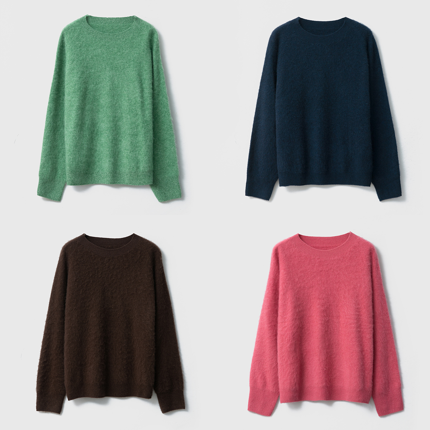 一丝牵 浮利圆领V领羊绒羊毛拉绒衫女无缝一体花纱针织衫毛衣秋季