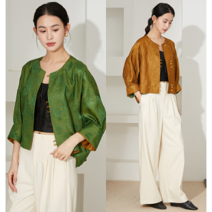 上衣女 织金真丝外套开衫 SILVIYE溯也 双面穿100%桑蚕丝圆领新中式