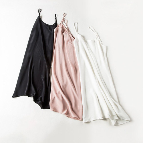 一丝牵 真丝吊带裙100%桑蚕丝双绉连衣裙纯色衬裙打底裙丝绸睡裙