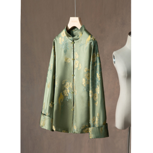 外套女立领上衣春 宋锦提花真丝开衫 SILVIYE溯也 100%桑蚕丝新中式