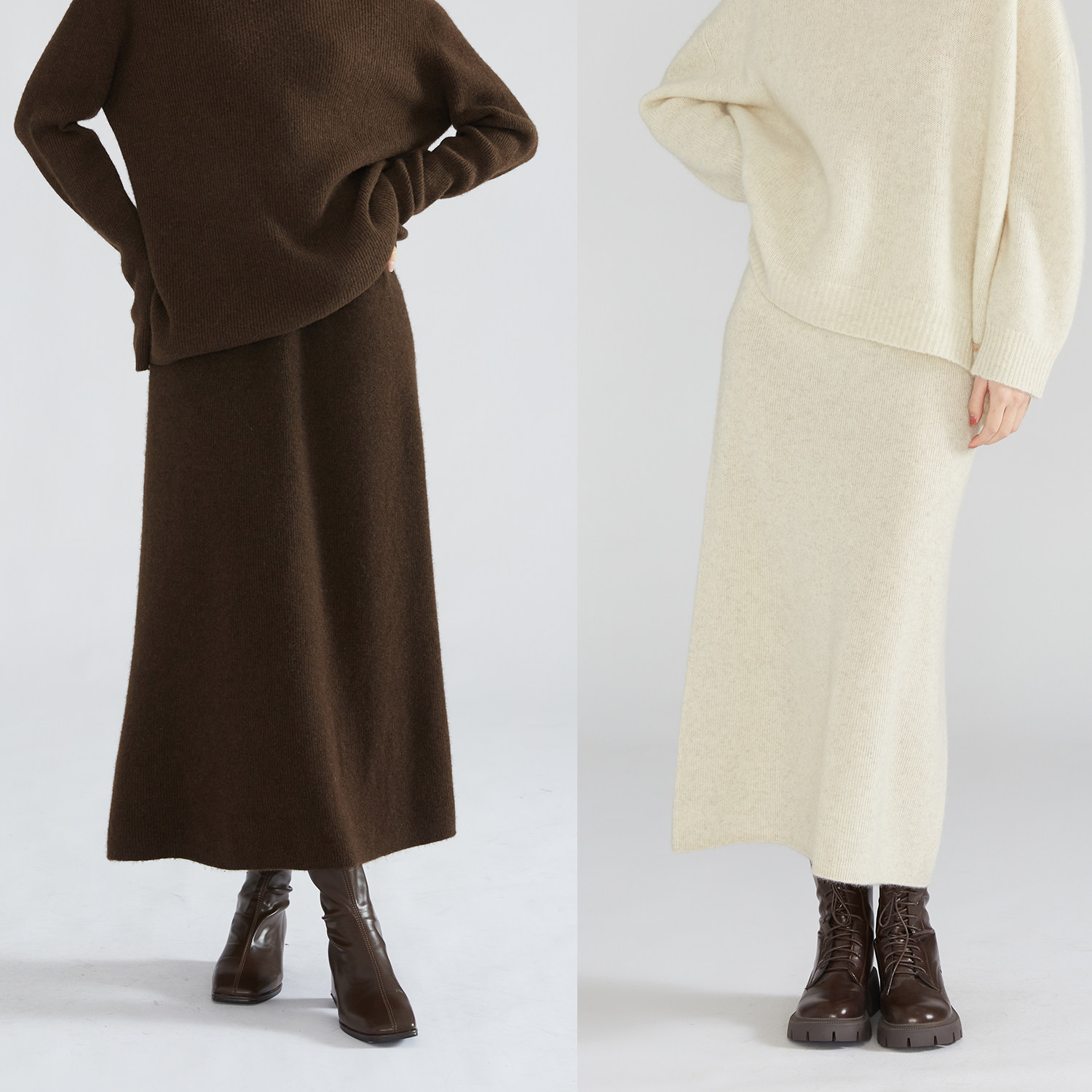 一丝牵牦牛绒长绒软糯加厚半身裙百搭高腰显瘦a字针织半裙冬
