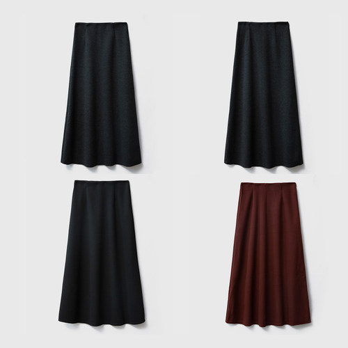 一丝牵 暖冬a字绵羊毛半身裙纯色百搭高腰显瘦垂坠感半裙毛呢伞裙