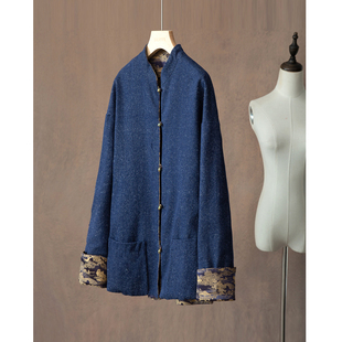 高定100%柞蚕丝双面穿新中式真丝挽袖外套开衫女宽松立领上衣春款