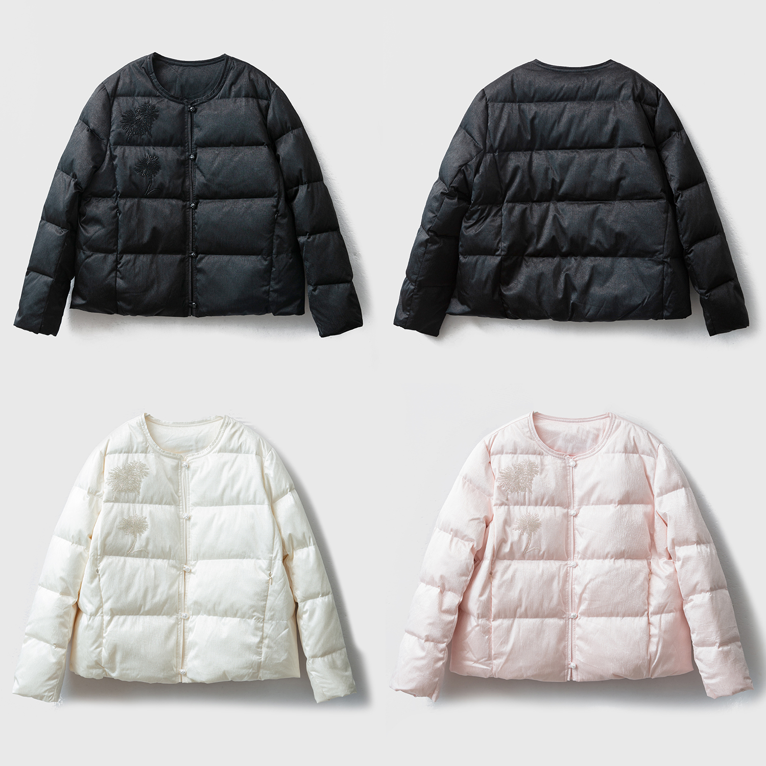 SILVIYE 90鸭绒新中式国风钉珠羽绒服女加厚宽松圆领休闲短外套冬