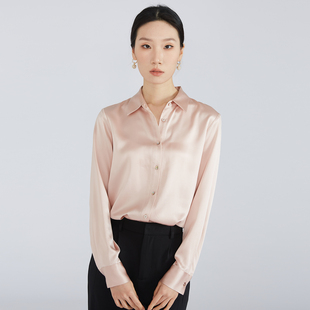 女气质翻领衬衣100桑蚕丝上衣女装 衬衫 30姆米重缎真丝长袖 一丝牵