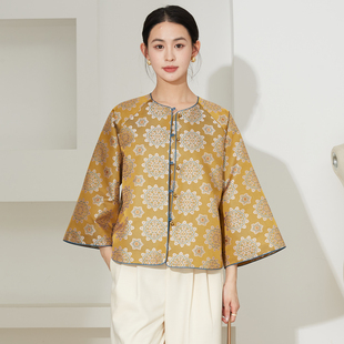 SILVIYE溯也 外套女上衣春 100%桑蚕丝国风宝相花宋锦提花真丝开衫