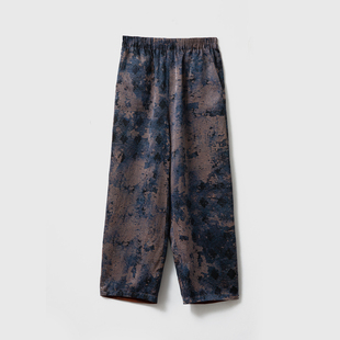 现货 100%桑蚕丝宽松休闲阔腿裤 松紧腰女裤 夏 双面穿真丝提花长裤