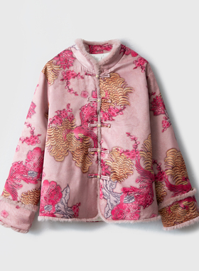 SILVIYE国风水貂毛90白鸭绒羽绒服粉色凤凰花刺绣新中式立领外套