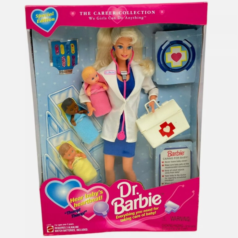 发 Barbie Dr 1995 儿科医生芭比娃娃 带三个小娃娃