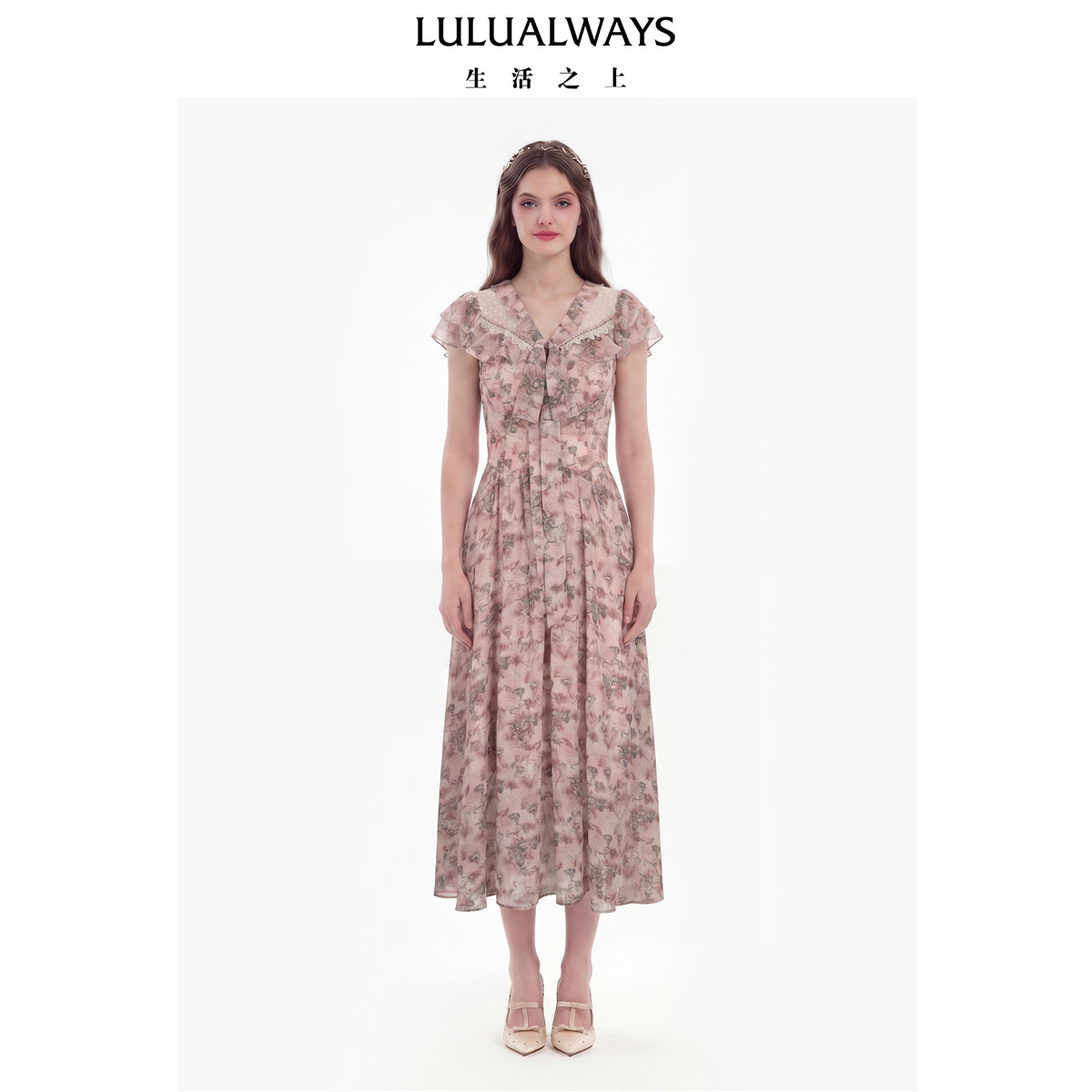 LULUALWAYS我爱露露26夏季新款法式甜美千金风气质设计感长连衣裙