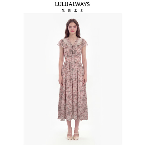 LULUALWAYS我爱露露26夏季新款法式甜美千金风气质设计感长连衣裙