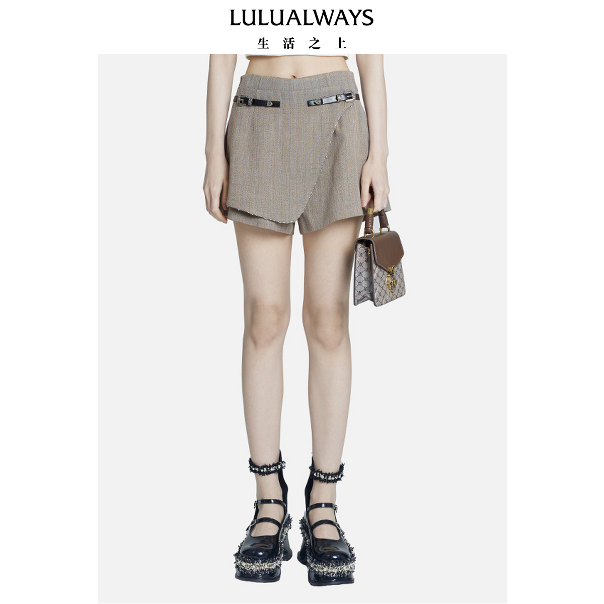 我爱露露LULUALWAYS秋季新款通勤百搭拉链腰带短半身裙