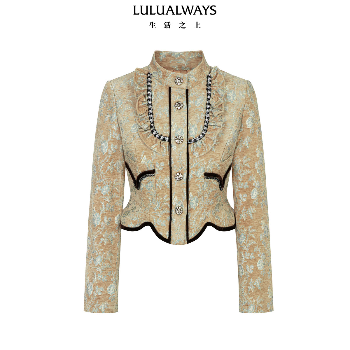 LULUALWAYS【商场同款】26春季新款复古优雅肌理感提花卡其短外套