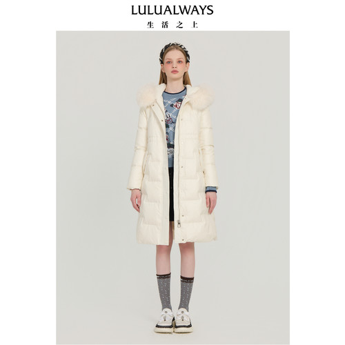 LULUALWAYS我爱露露秋季新款时尚修身保暖腰带毛领长款女羽绒服