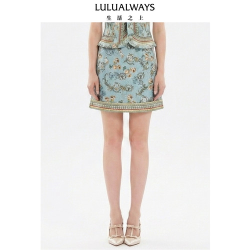 LULUALWAYS【商场同款】26夏季新款浪漫度假风提花高腰A字半身裙