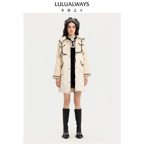 LULUALWAYS【商场同款】冬季新款优雅百搭米色小香款中长羽绒服