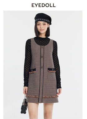 EYEDOLL新款百搭时尚通勤直筒短款毛呢背心裙